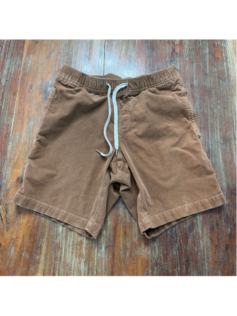 Vuori Mens Small Corduroy Elastic Drawstring Shorts Brown Camel V385 Pockets